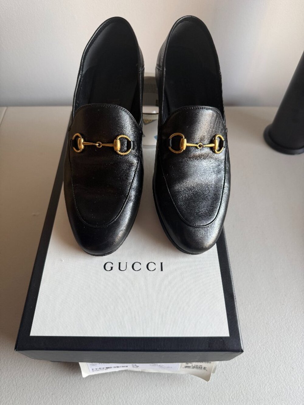 Gucci Women's Agnello Plongé Nero Horsebit Loafers Sz 38